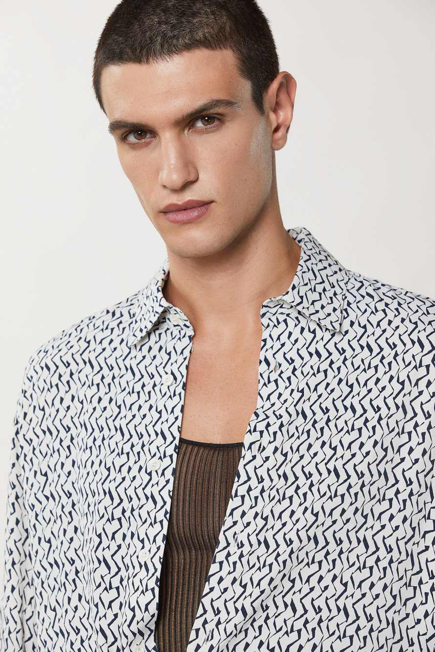Flowing shirt with graphic viscose print, White, Patrizia Pepe