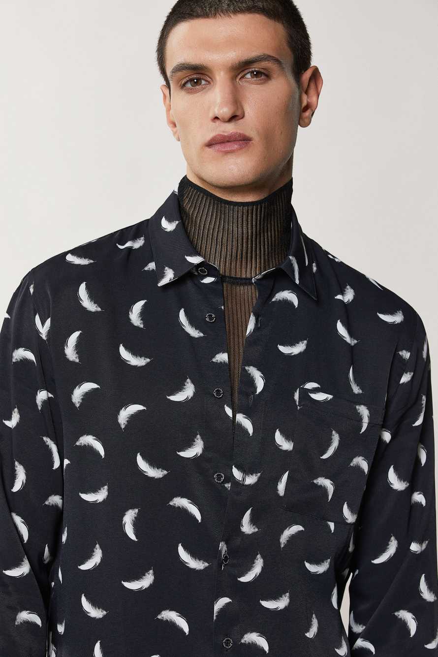 Patterned shirt with breast pocket, Black, Patrizia Pepe