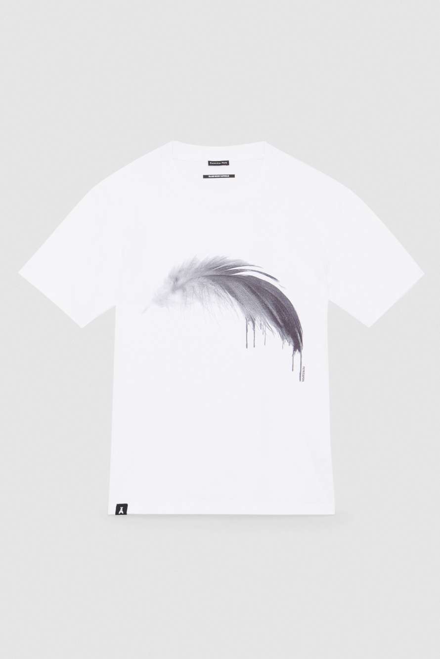 Cotton T-shirt with Feather print, White, Patrizia Pepe