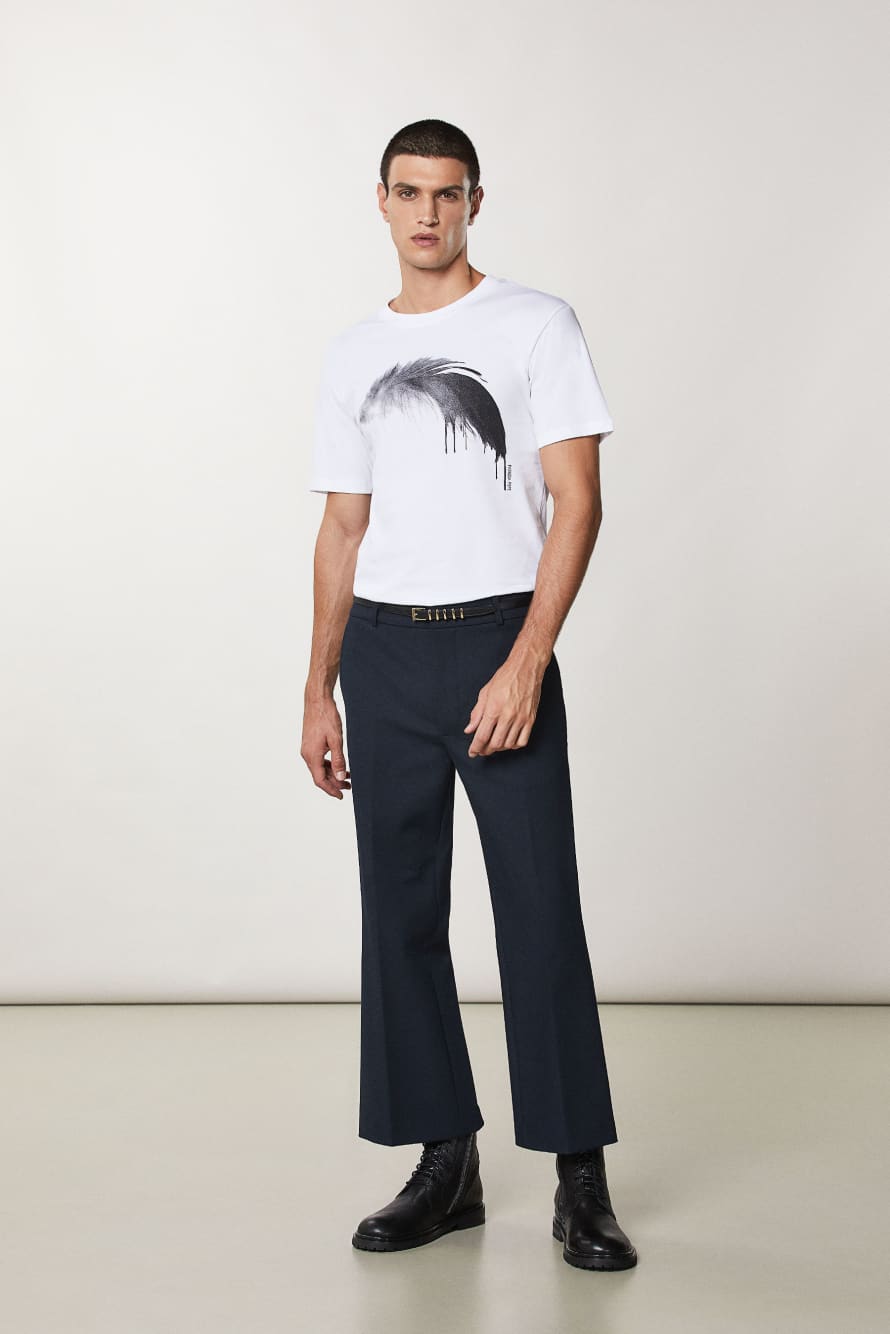 Cotton T-shirt with Feather print, White, Patrizia Pepe