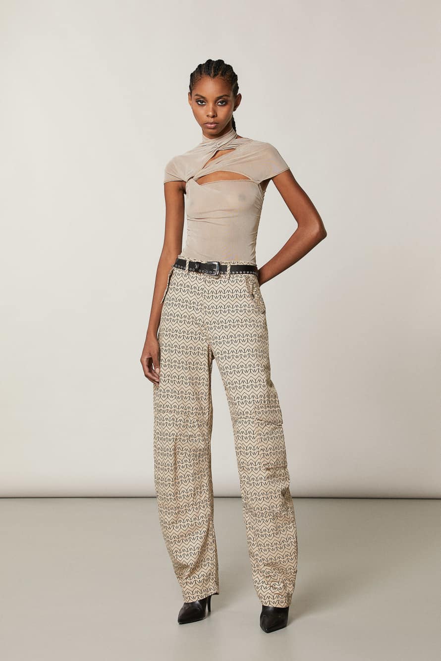 Monogram print cargo pants, Beige, Patrizia Pepe