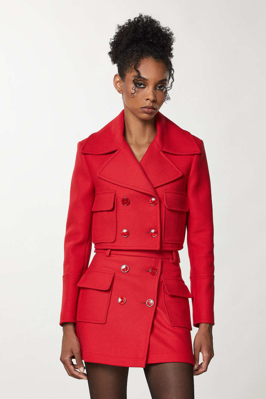 Double breasted cropped coat, Red, Patrizia Pepe