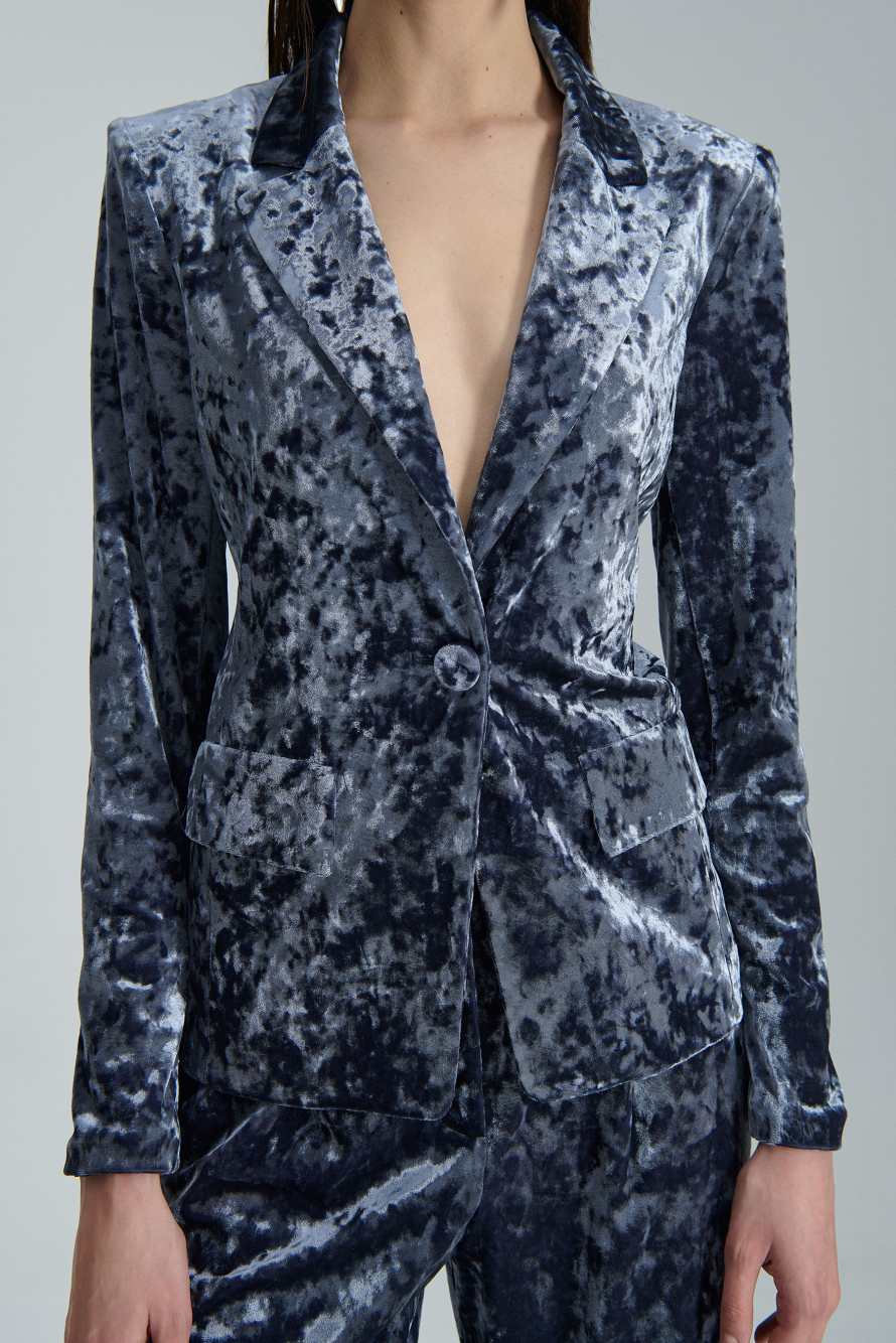 One-button velvet jacket, Blue, Patrizia Pepe