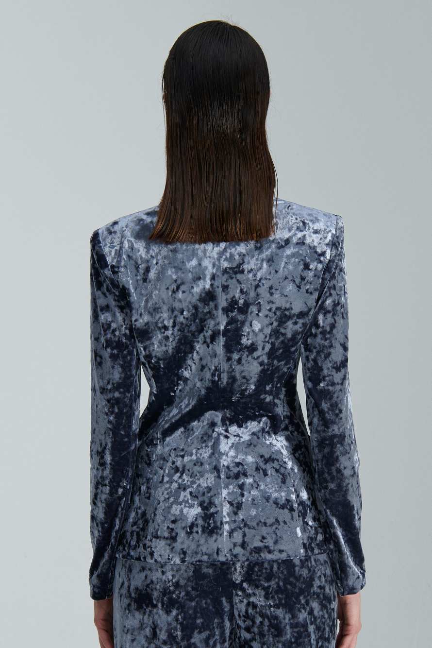 One-button velvet jacket, Blue, Patrizia Pepe