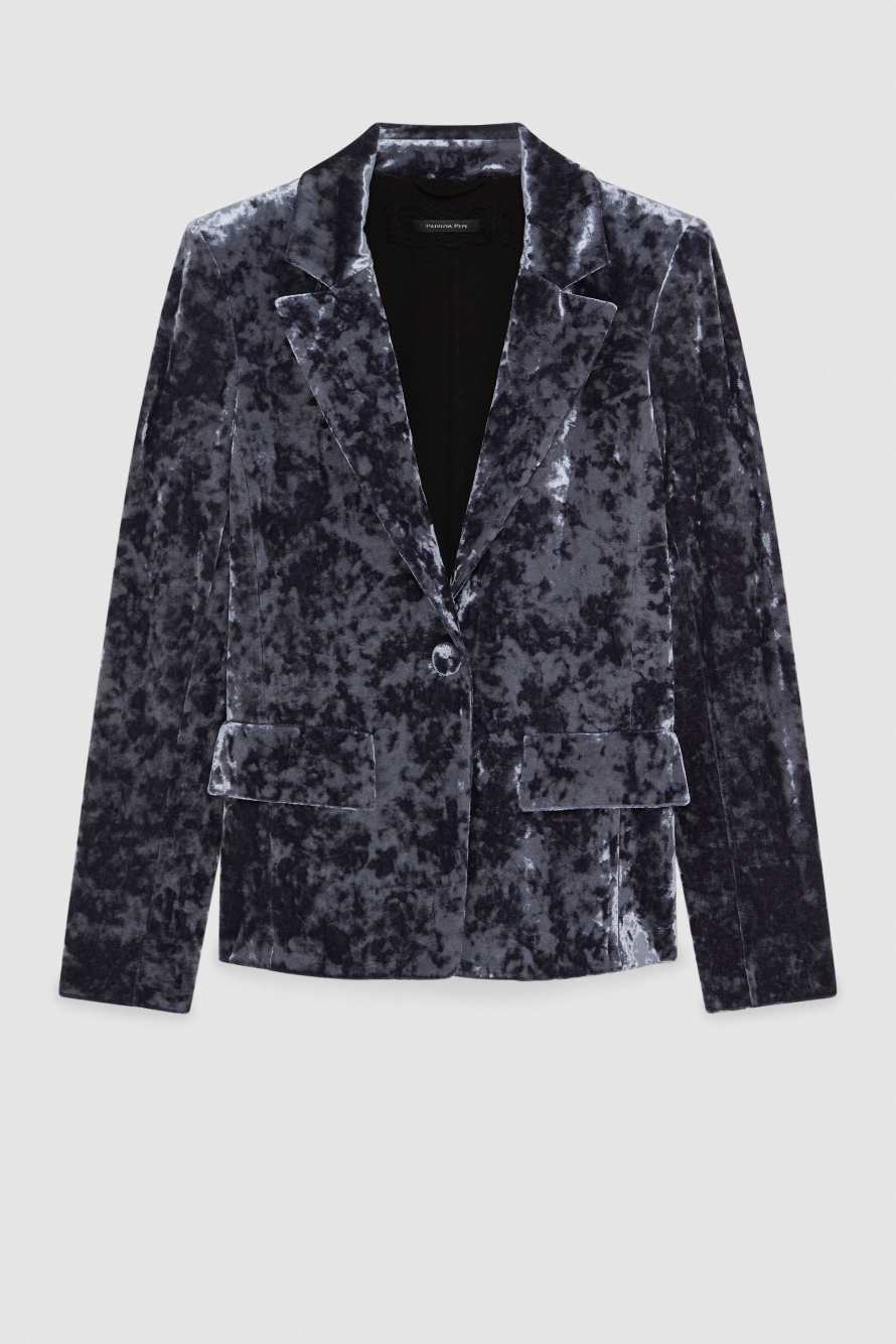 One-button velvet jacket, Blue, Patrizia Pepe