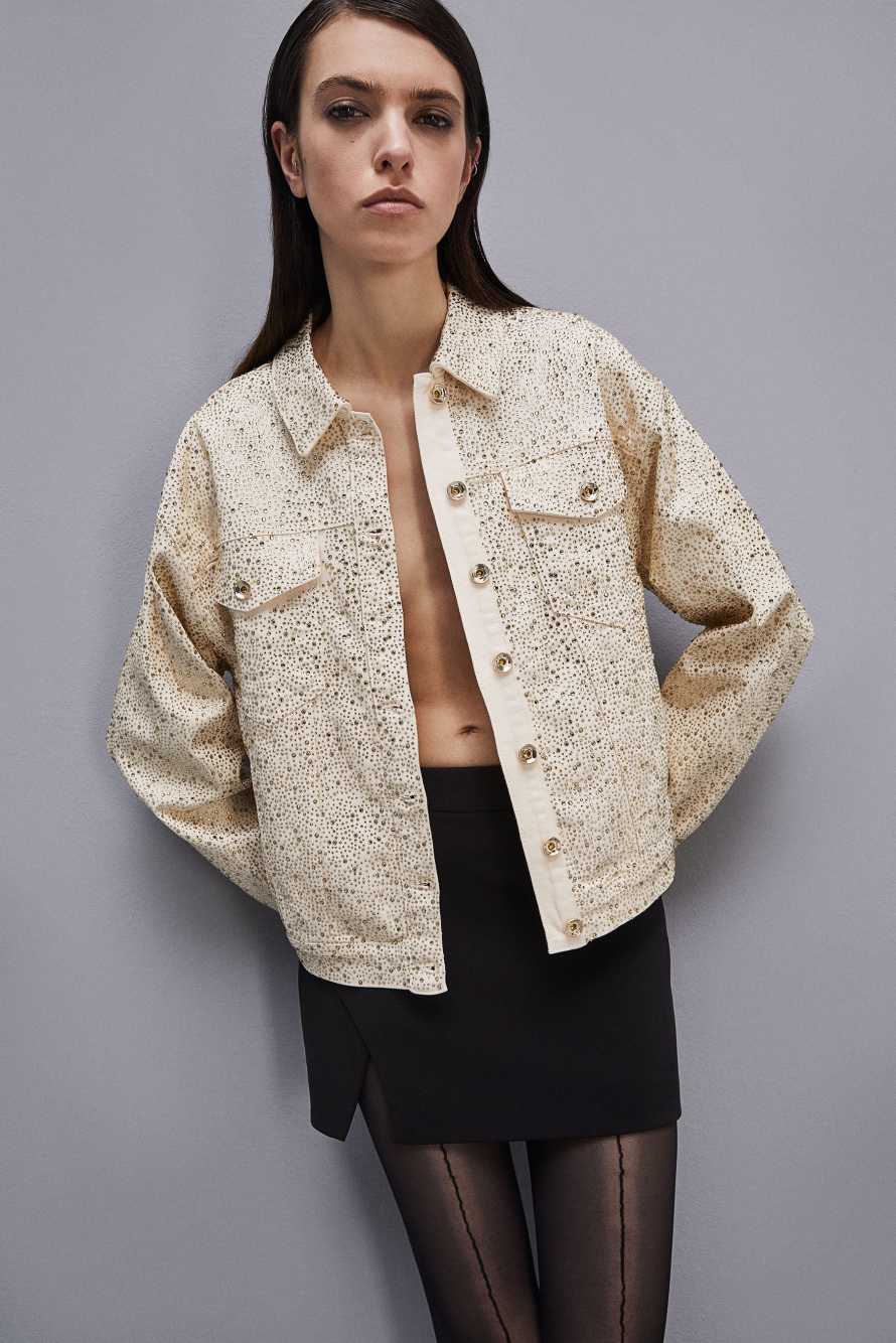 Jeansjacke mit Strassbesatz, Wei&szlig;/ Gold, Patrizia Pepe