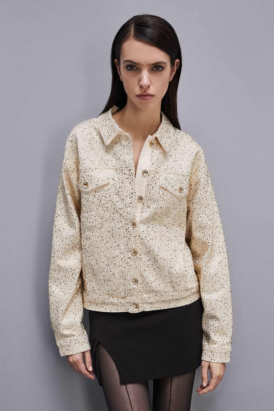 Jeansjacke mit Strassbesatz, Wei&szlig;/ Gold, Patrizia Pepe