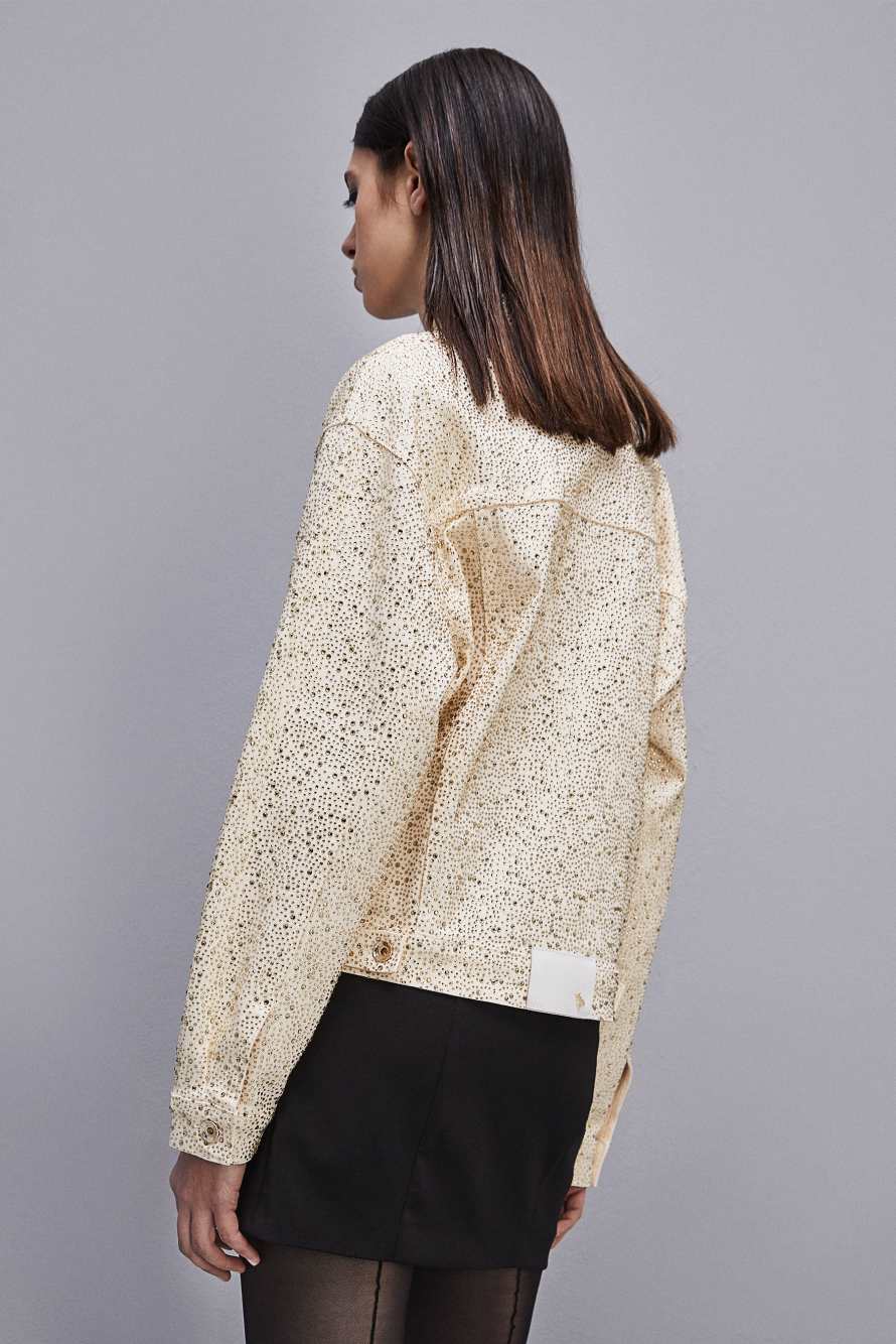 Jeansjacke mit Strassbesatz, Wei&szlig;/ Gold, Patrizia Pepe