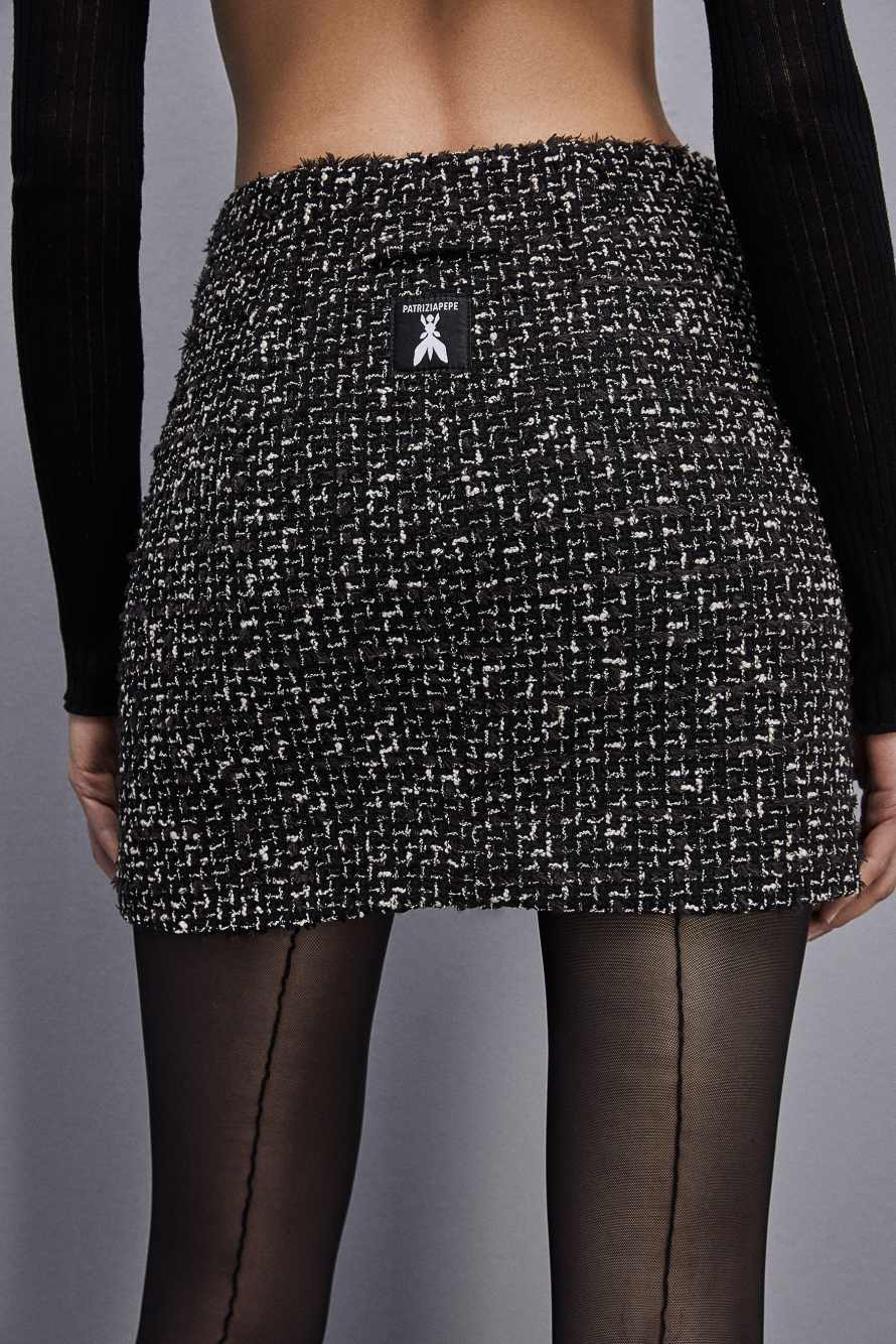 Tweedowa sp&oacute;dnica mini zapinana na zamek błyskawiczny, Czarny, Patrizia Pepe