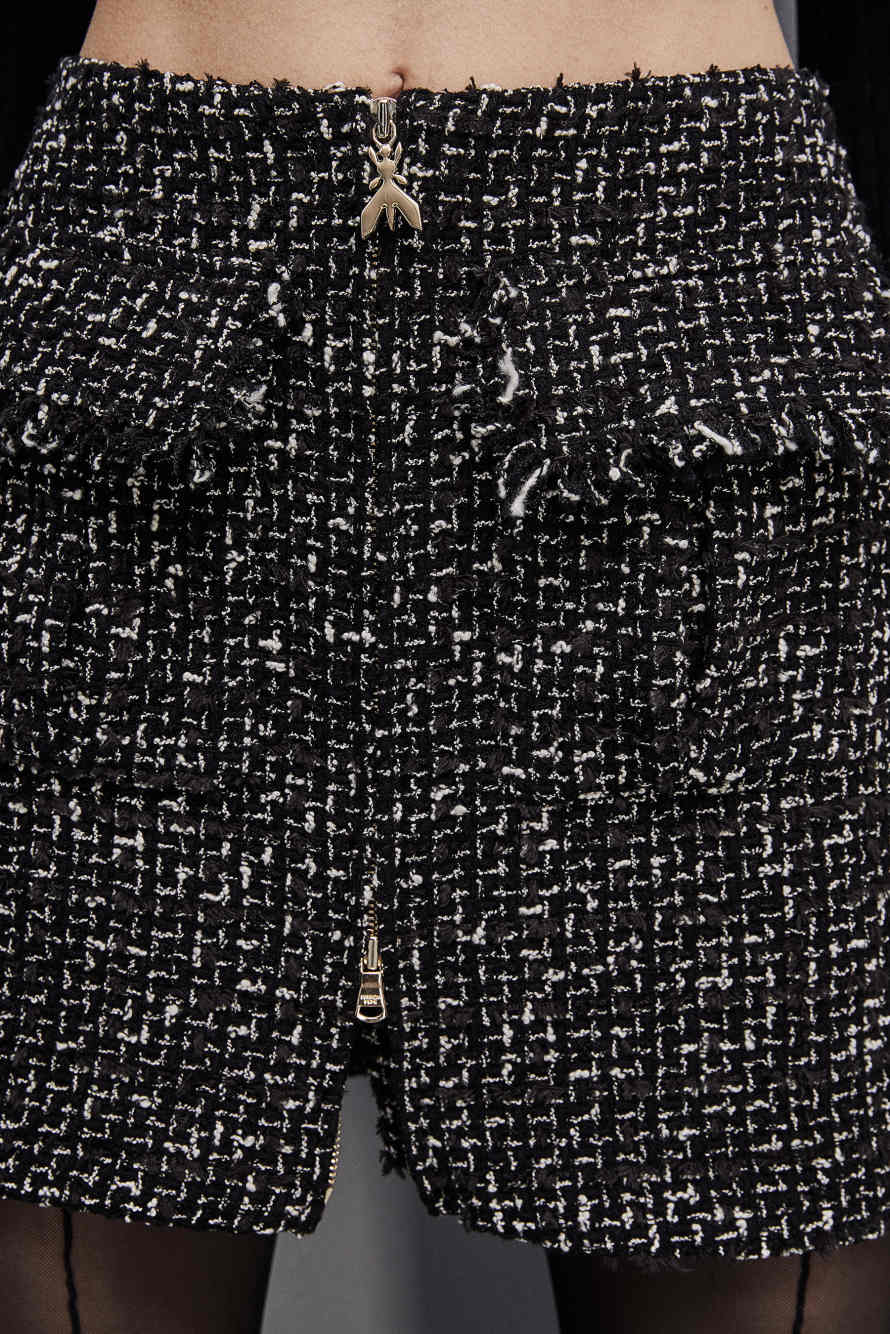 Tweedowa sp&oacute;dnica mini zapinana na zamek błyskawiczny, Czarny, Patrizia Pepe