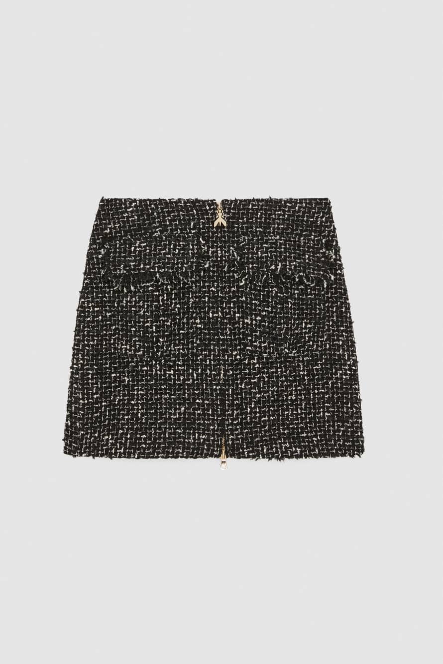 Tweedowa sp&oacute;dnica mini zapinana na zamek błyskawiczny, Czarny, Patrizia Pepe