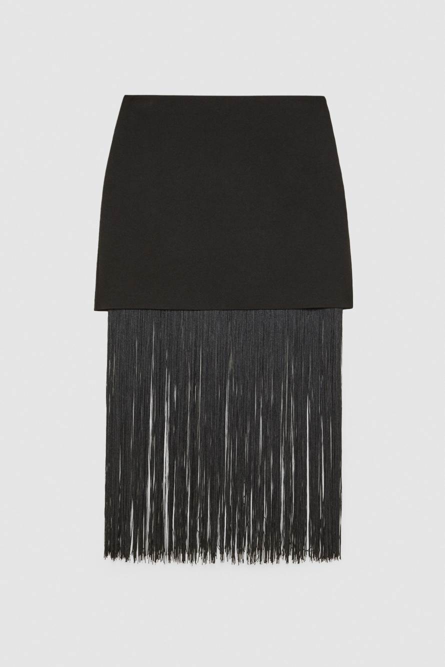 Mini-jupe &agrave; franges, Noir, Patrizia Pepe
