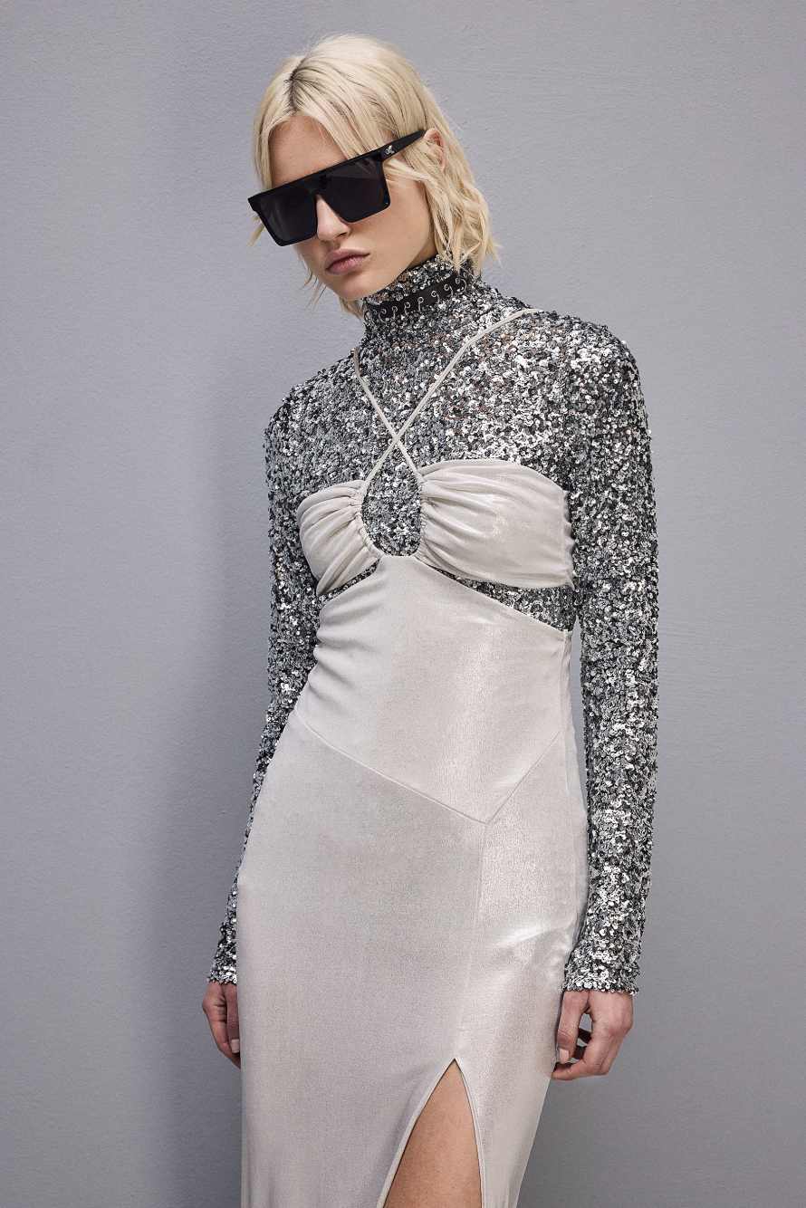 Abito cut-out smanicato in Jersey laminato, Bianco, Patrizia Pepe