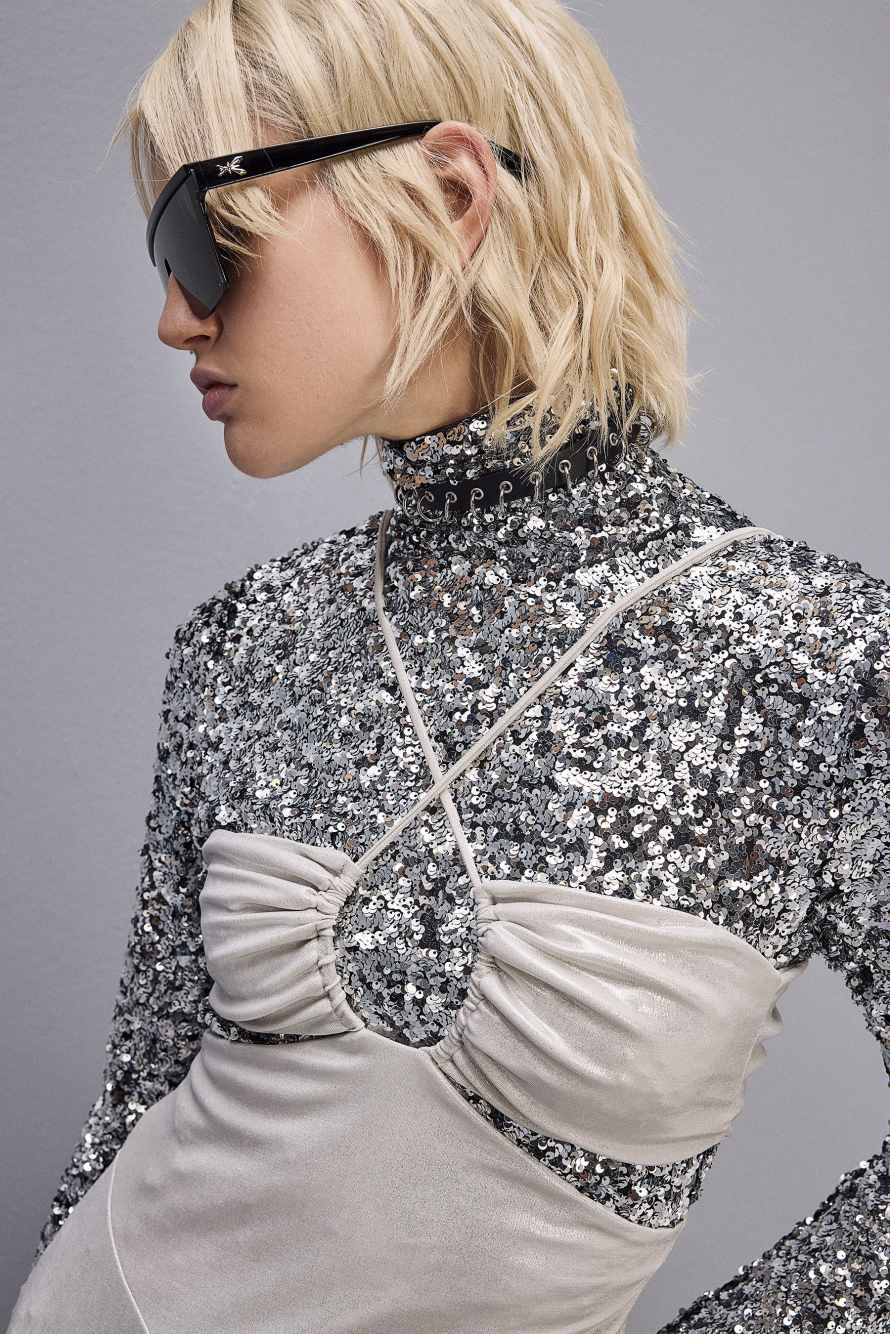 Abito cut-out smanicato in Jersey laminato, Bianco, Patrizia Pepe