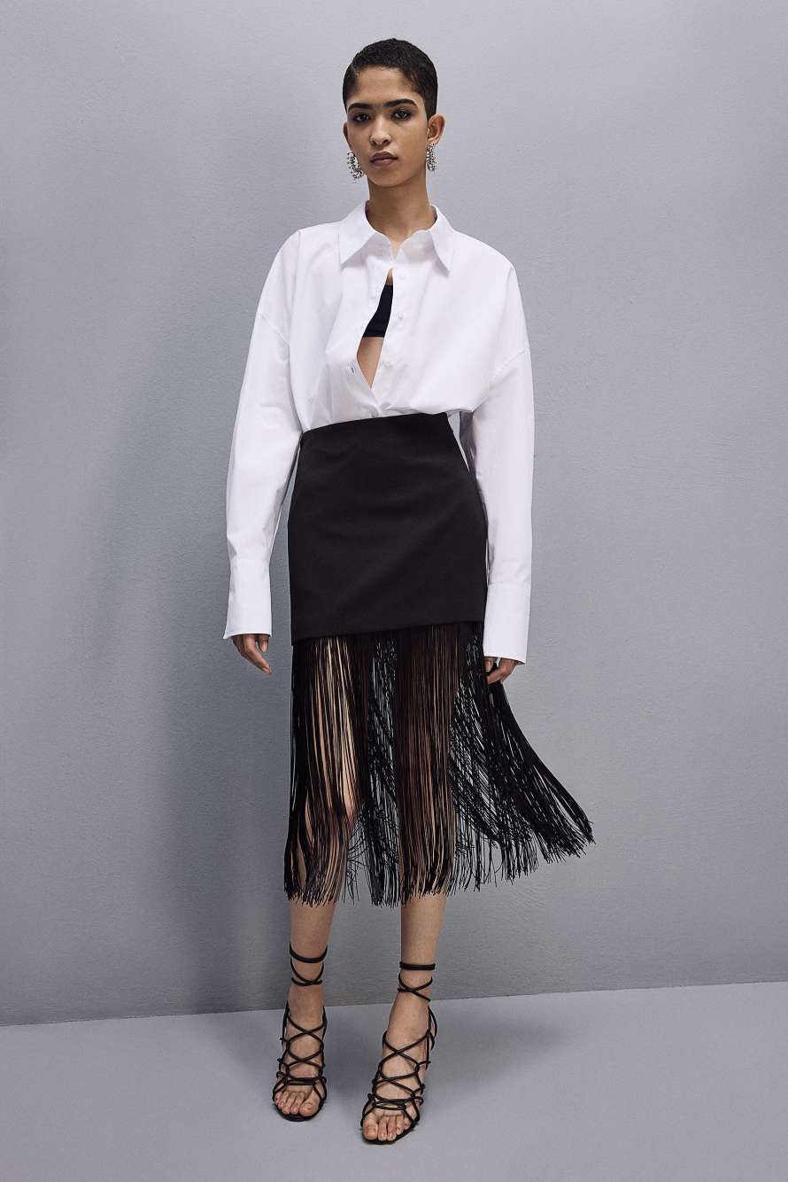 Mini-jupe &agrave; franges, Noir, Patrizia Pepe