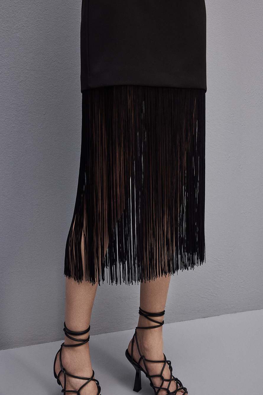 Mini-jupe &agrave; franges, Noir, Patrizia Pepe