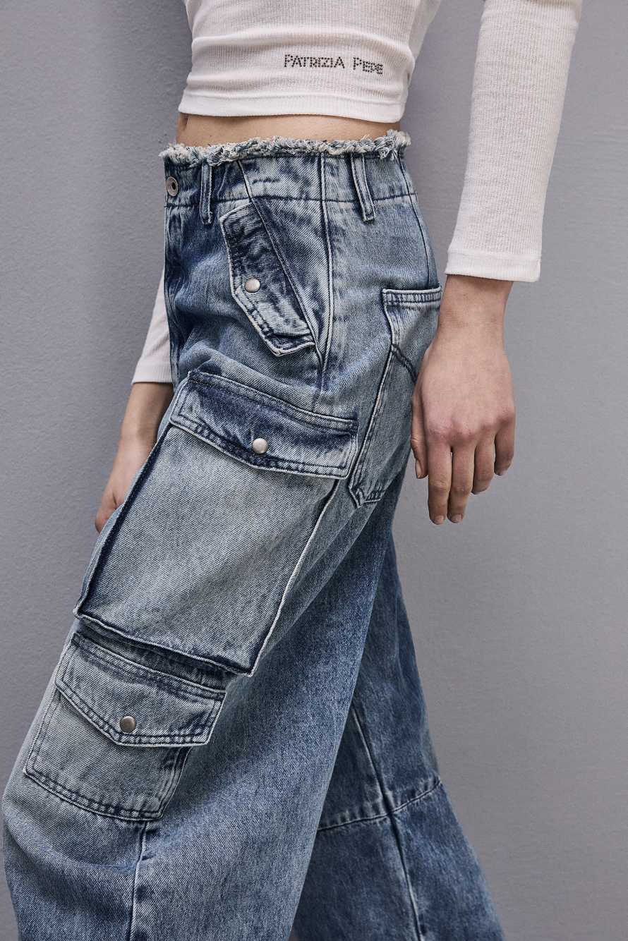 Denim cargo pants, Light Blue, Patrizia Pepe