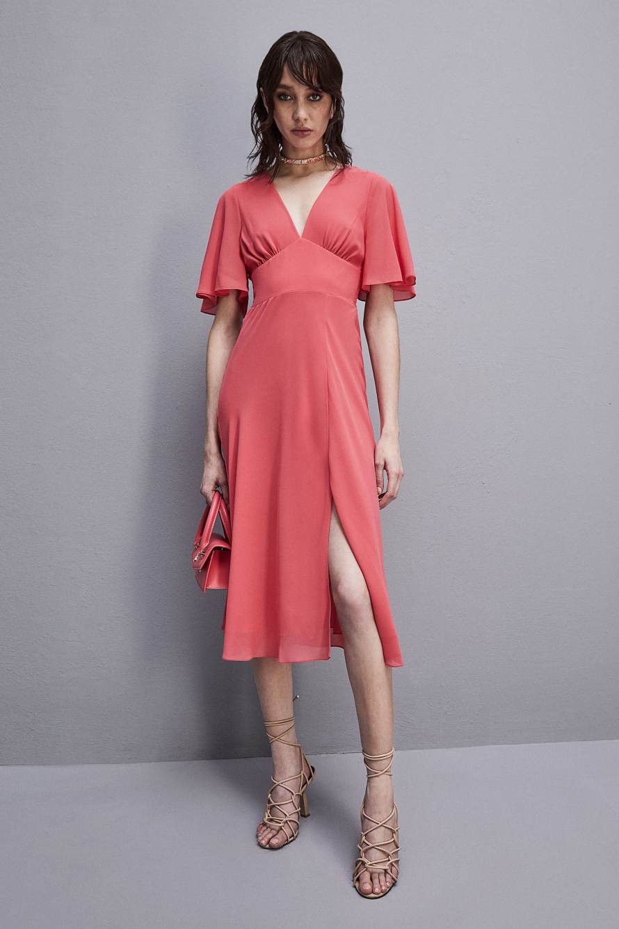 Jeweled dress in Georgette with square back neckline, Pink, Patrizia Pepe