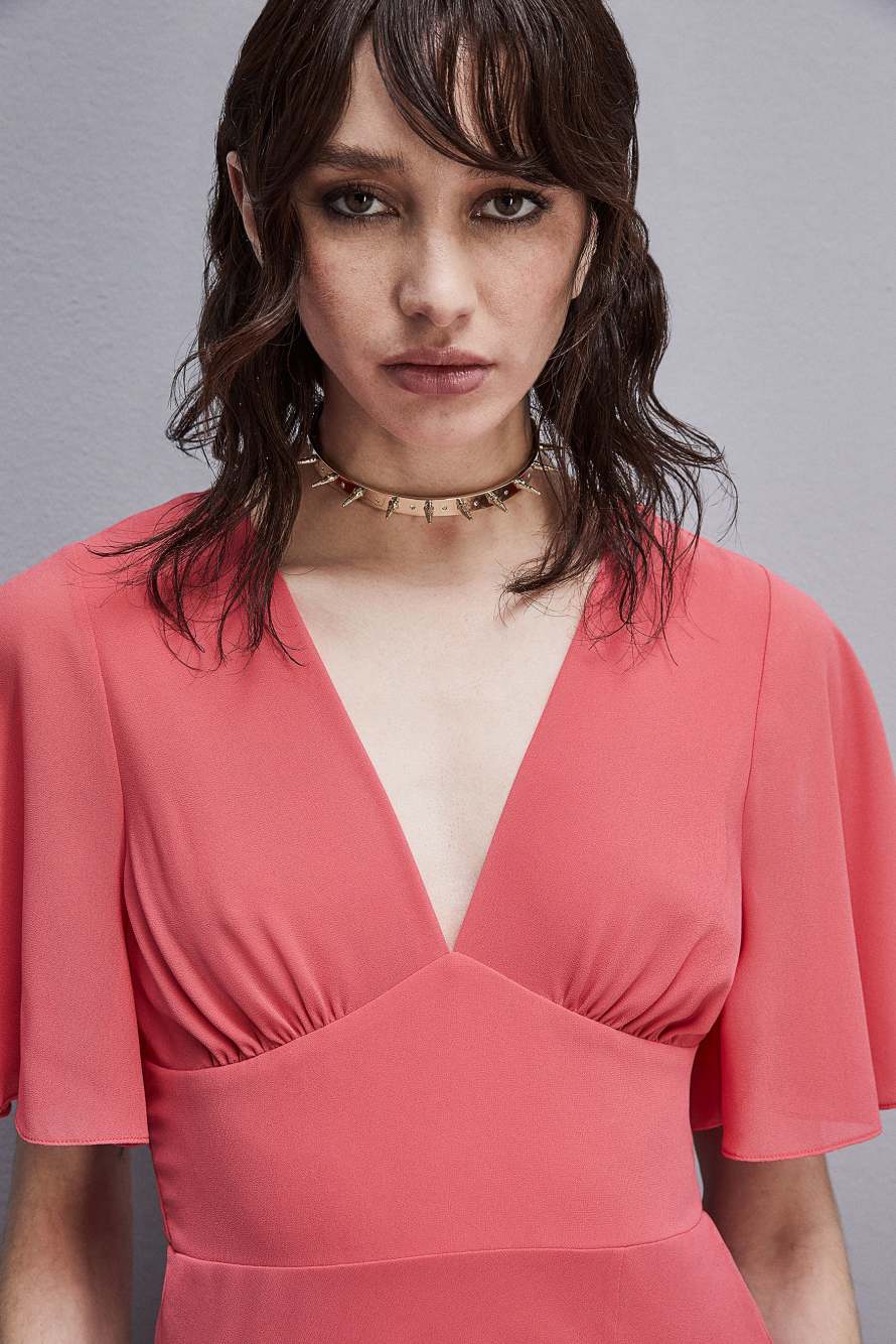 Jeweled dress in Georgette with square back neckline, Pink, Patrizia Pepe