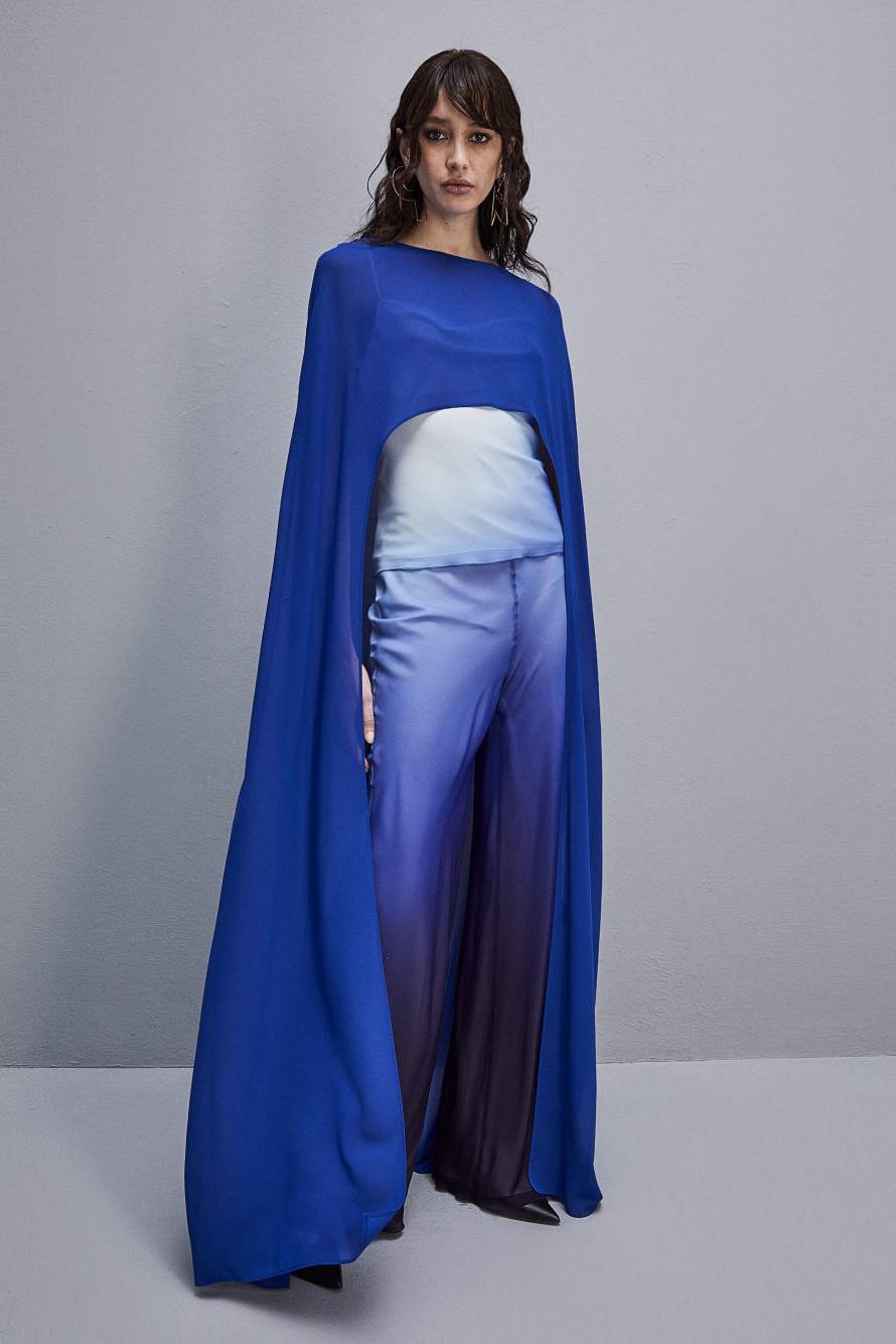 Mantella con scollo sul dietro in Poly Georgette, Azzurro, Patrizia Pepe