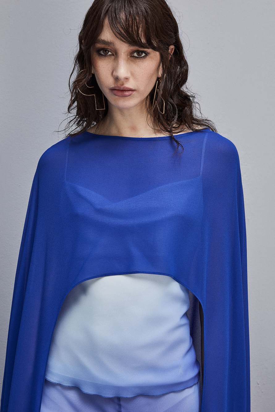 Mantella con scollo sul dietro in Poly Georgette, Azzurro, Patrizia Pepe