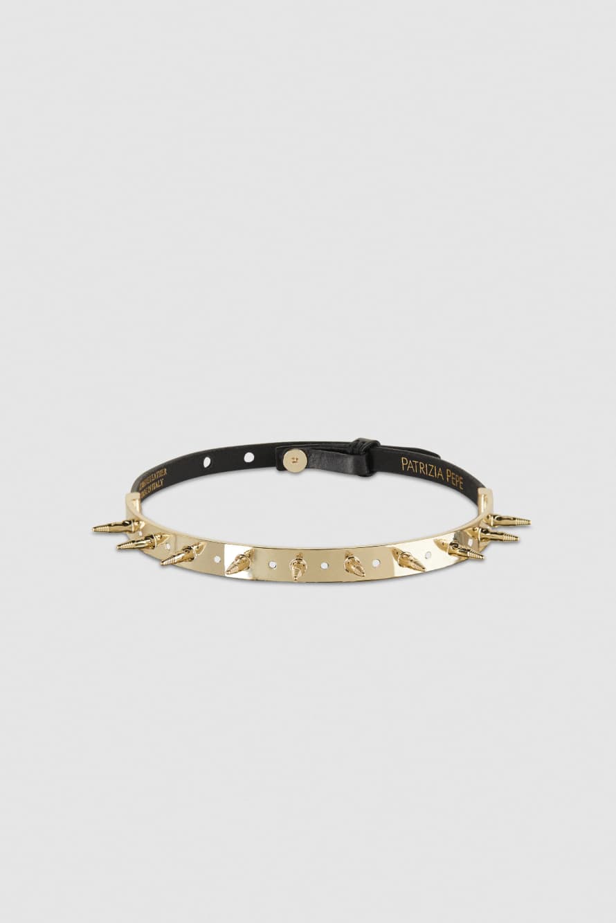 Studded leather choker, Gold, Patrizia Pepe