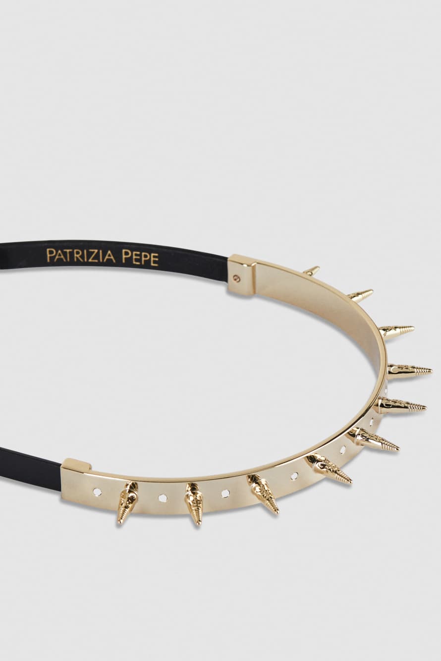 Studded leather choker, Gold, Patrizia Pepe