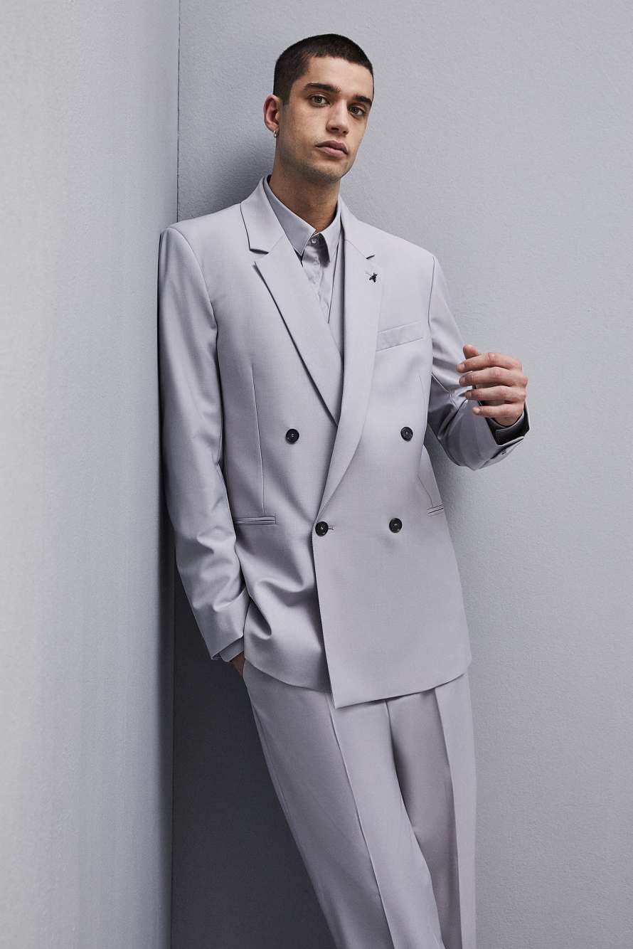 Straight double-breasted jacket in cool wool, Grey, Patrizia Pepe