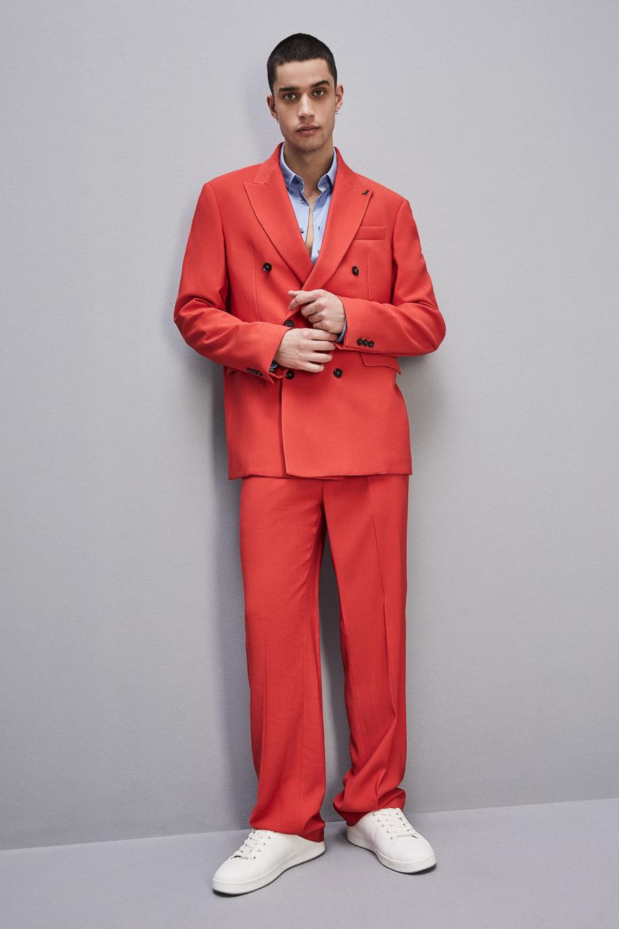 Regular double-breasted jacket in viscose twill, Red, Patrizia Pepe