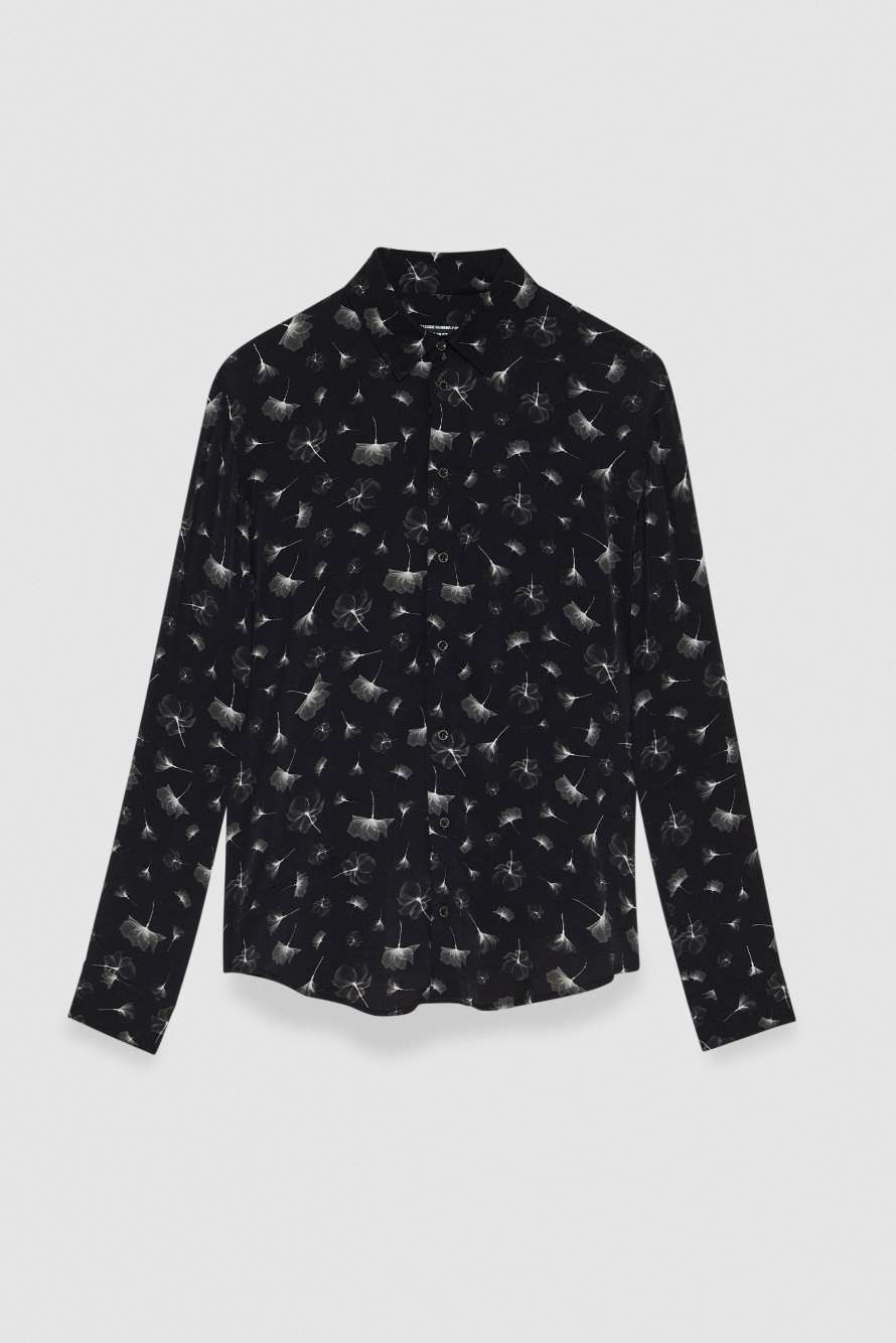 Camisa holgada con estampado gr&aacute;fico de viscosa, Negro