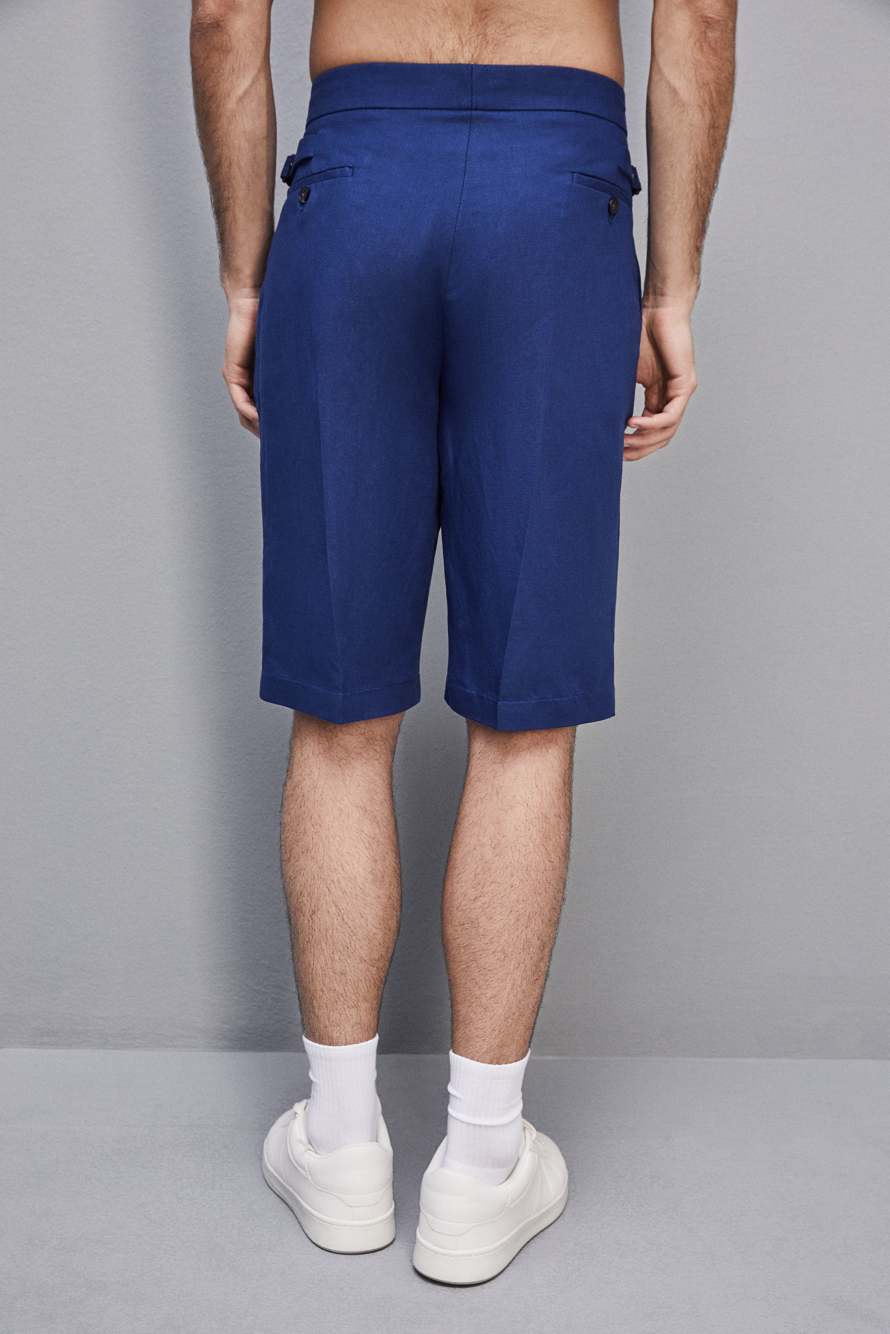 Linen and viscose blend knee-length shorts, Blue, Patrizia Pepe