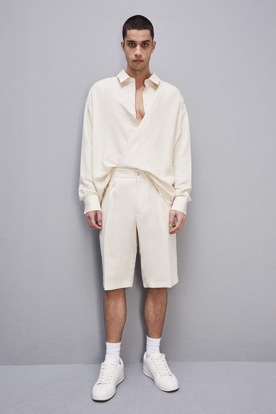 Linen and viscose blend knee-length shorts, Beige, Patrizia Pepe