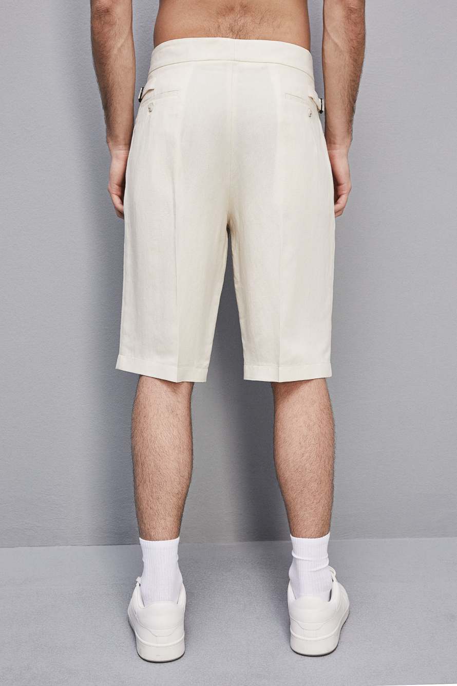 Linen and viscose blend knee-length shorts, Beige, Patrizia Pepe