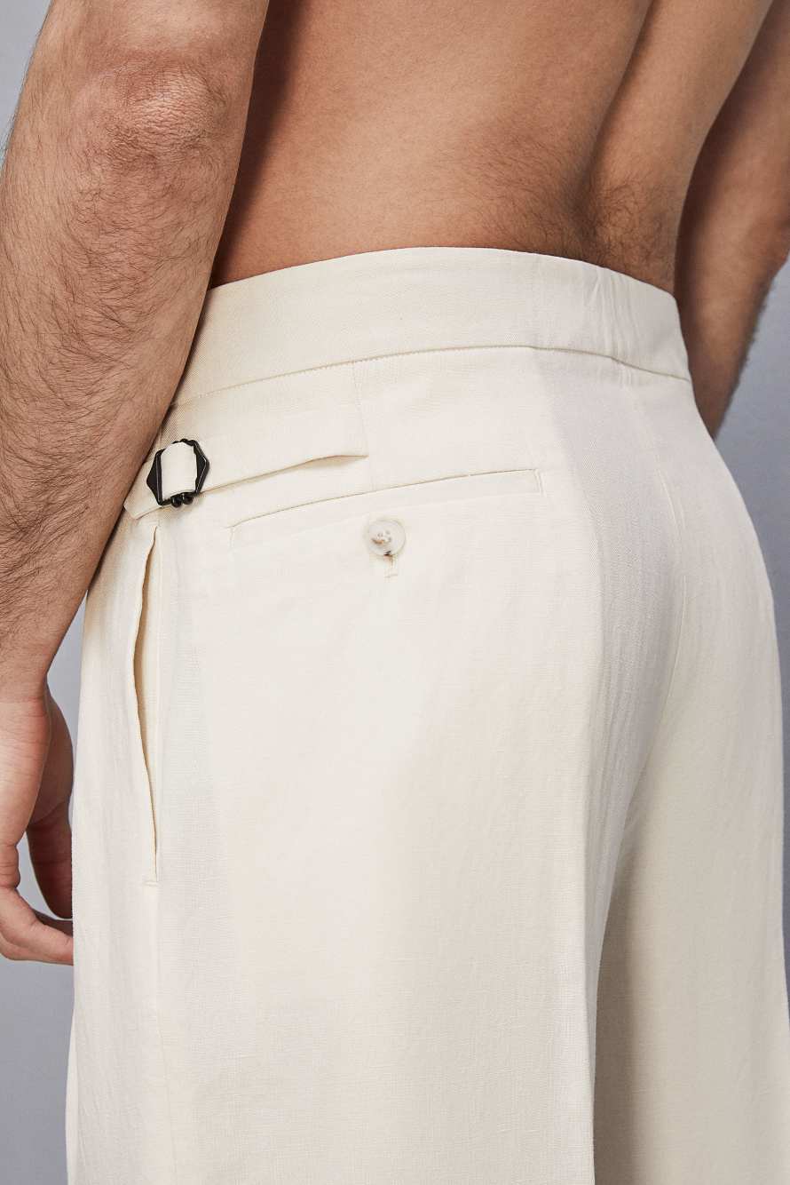 Linen and viscose blend knee-length shorts, Beige, Patrizia Pepe