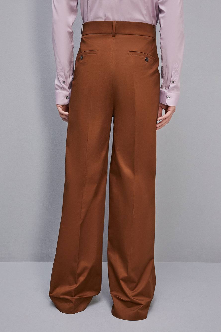 Cotton twill pleated pants, Brown, Patrizia Pepe