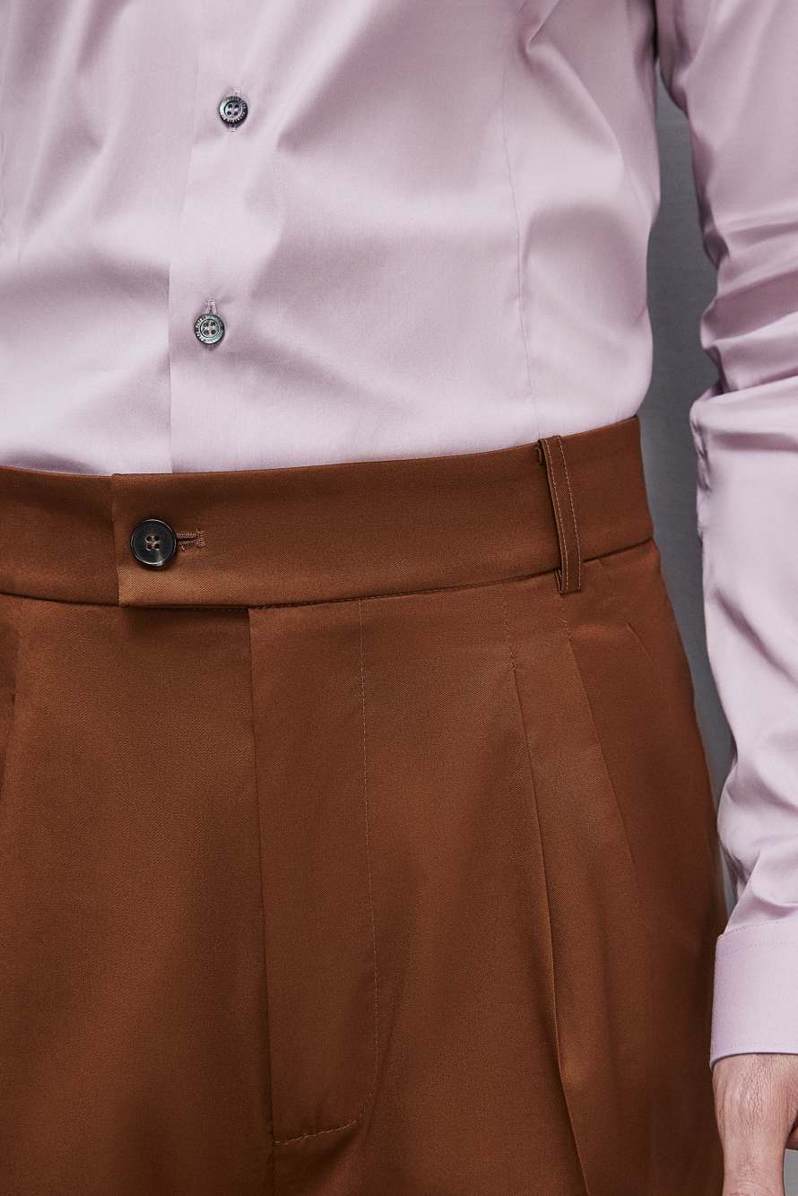 Cotton twill pleated pants, Brown, Patrizia Pepe