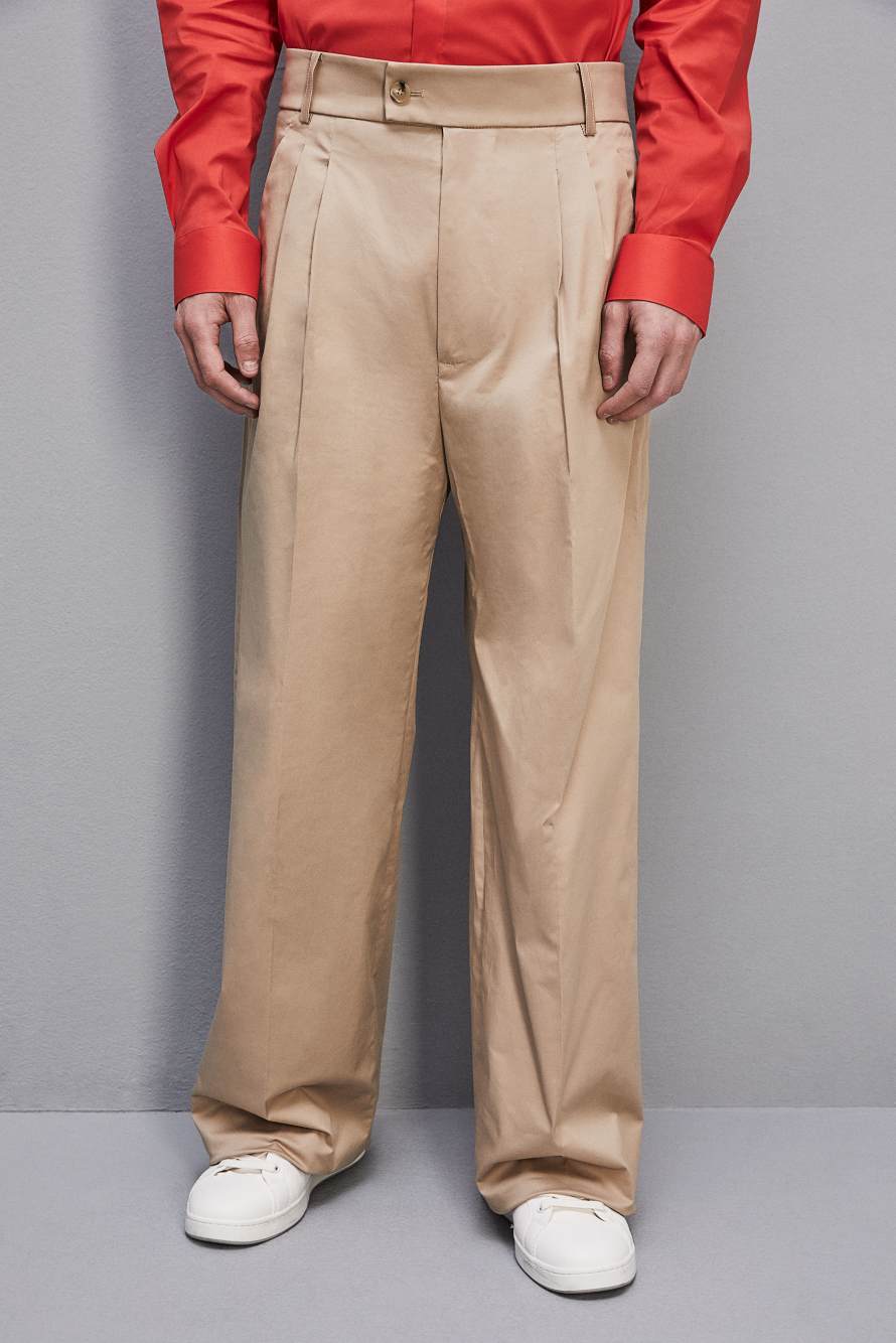 Cotton twill pleated pants, Beige, Patrizia Pepe
