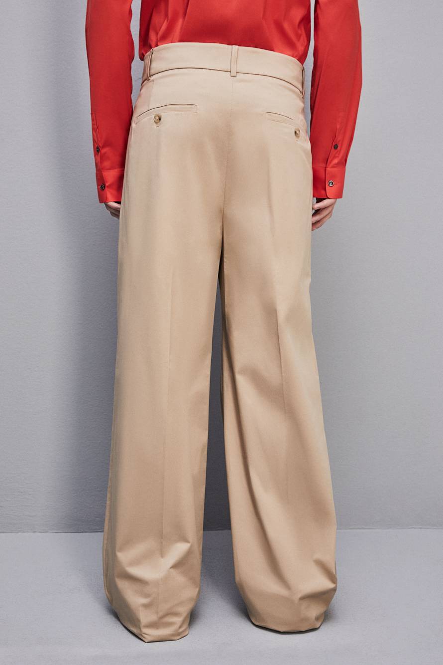 Cotton twill pleated pants, Beige, Patrizia Pepe