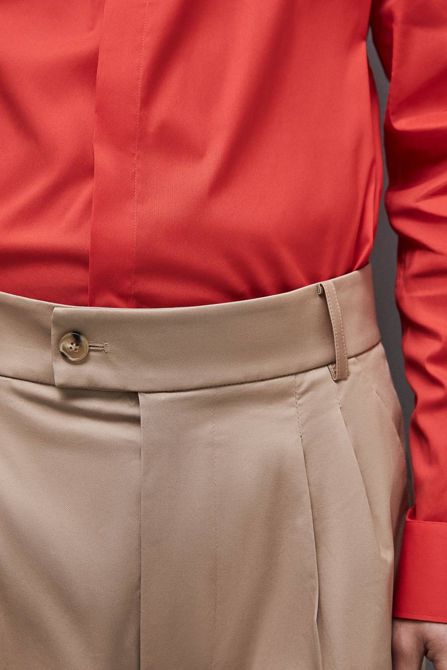 Cotton twill pleated pants, Beige, Patrizia Pepe