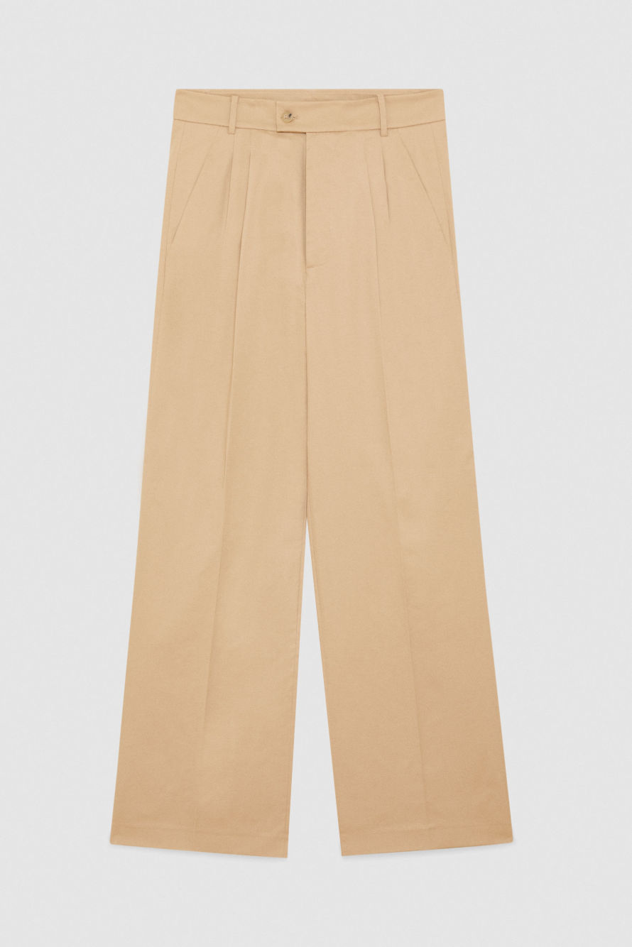 Cotton twill pleated pants, Beige, Patrizia Pepe