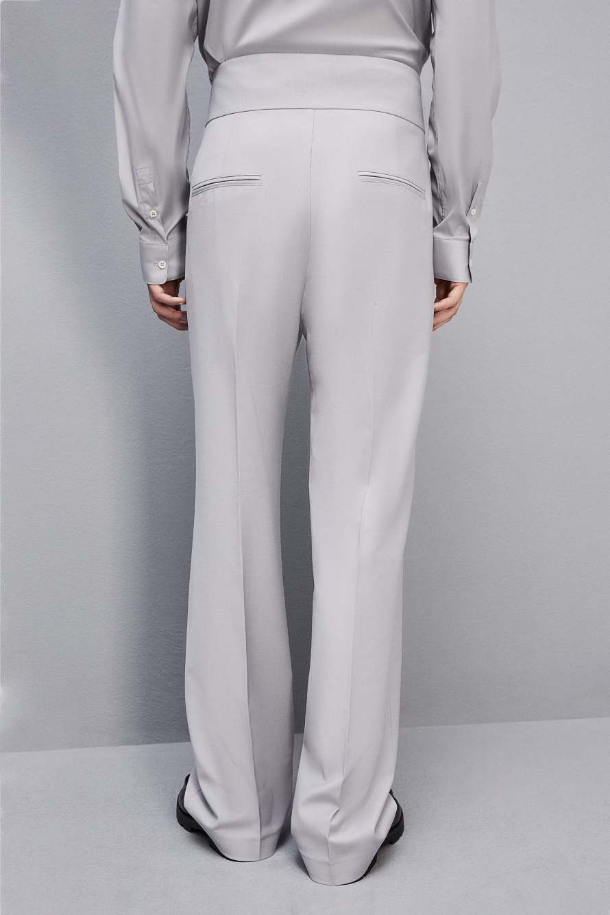 High-waisted pants in cool wool, Grey, Patrizia Pepe