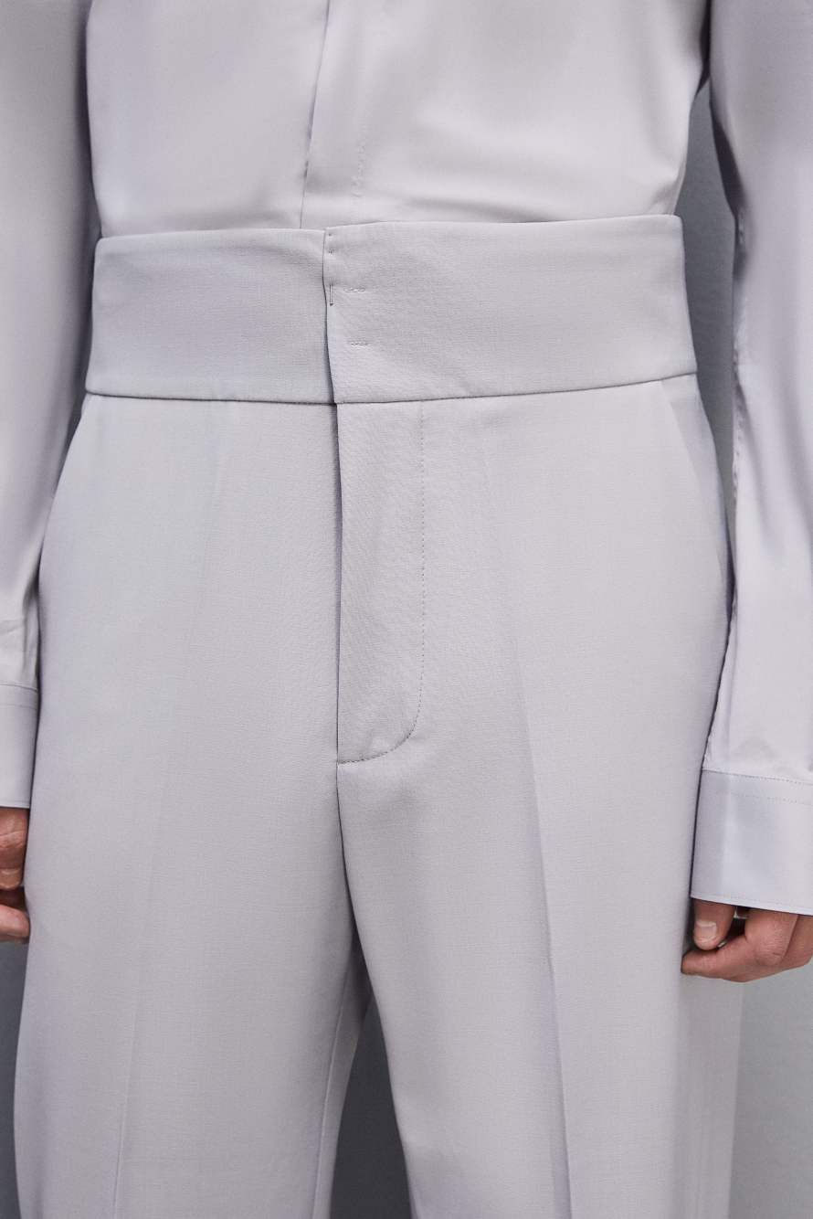 High-waisted pants in cool wool, Grey, Patrizia Pepe