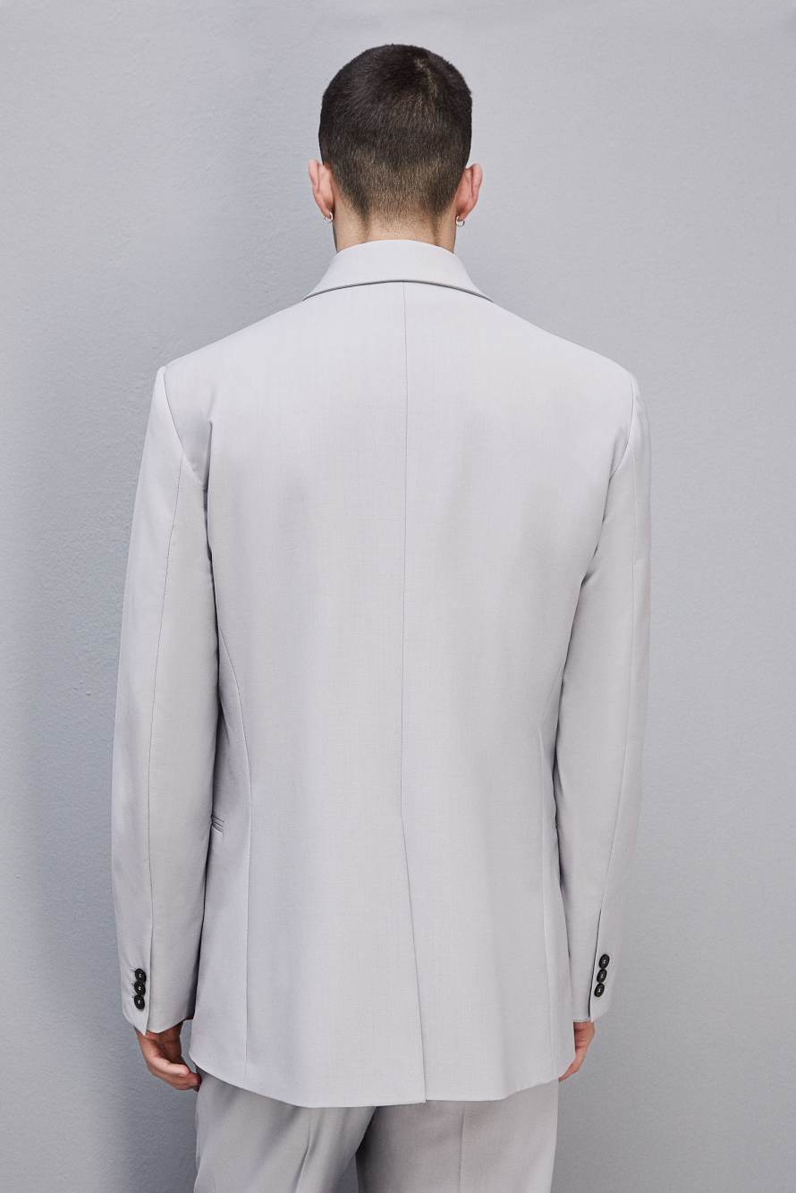 Straight double-breasted jacket in cool wool, Grey, Patrizia Pepe