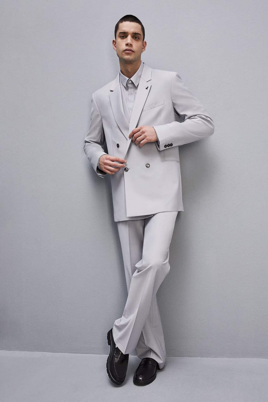 Straight double-breasted jacket in cool wool, Grey, Patrizia Pepe