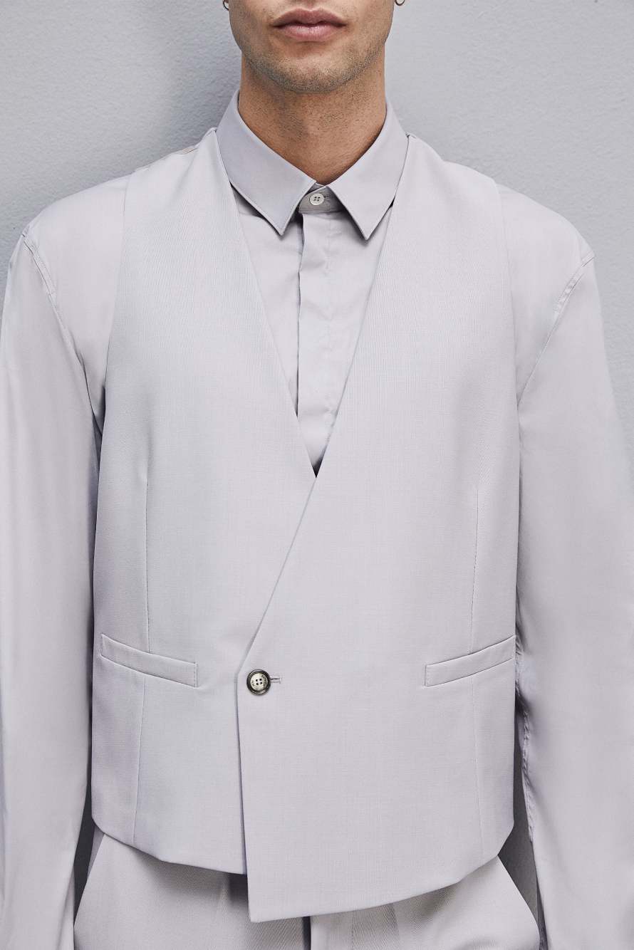 Gilet avec poches en laine stretch, Gris, Patrizia Pepe