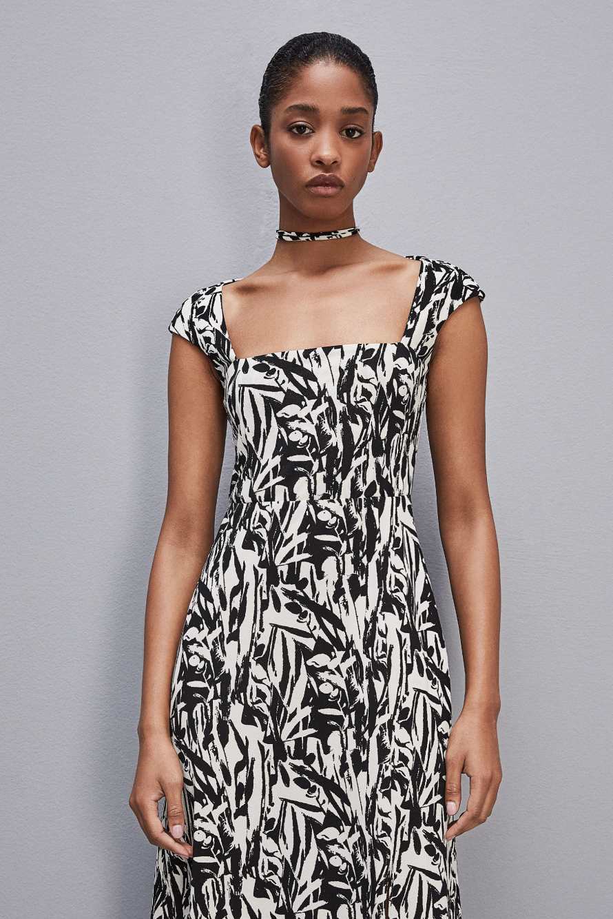 Patterned jersey midi dress, Black/ White, Patrizia Pepe