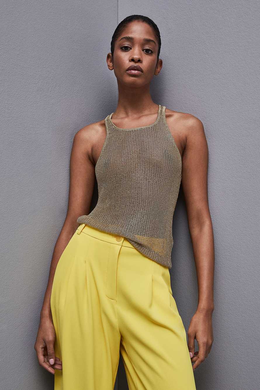 Mesh top with metal effect, Gold, Patrizia Pepe