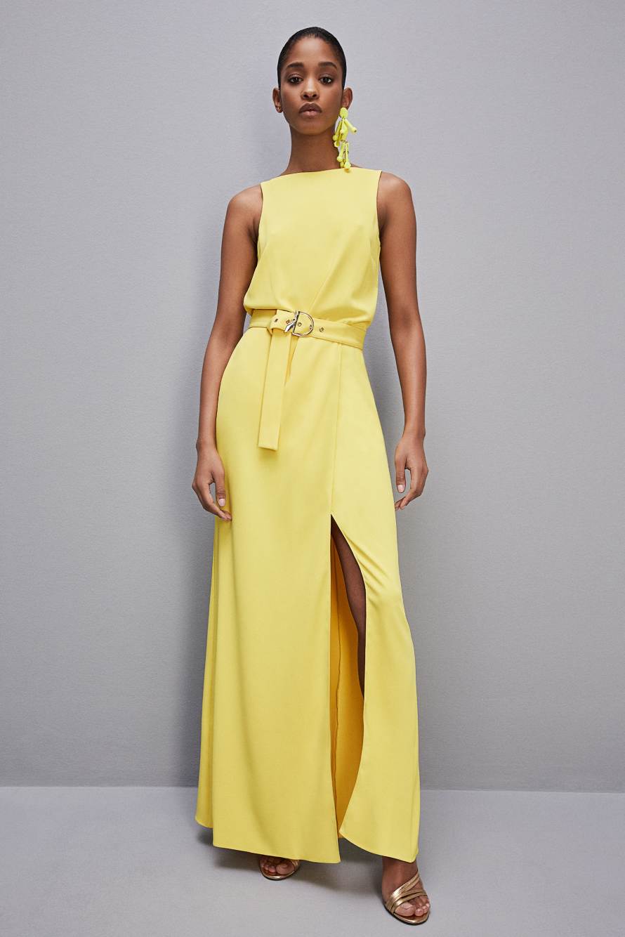 Abito extra lungo morbido smanicato in Twill, Giallo, Patrizia Pepe