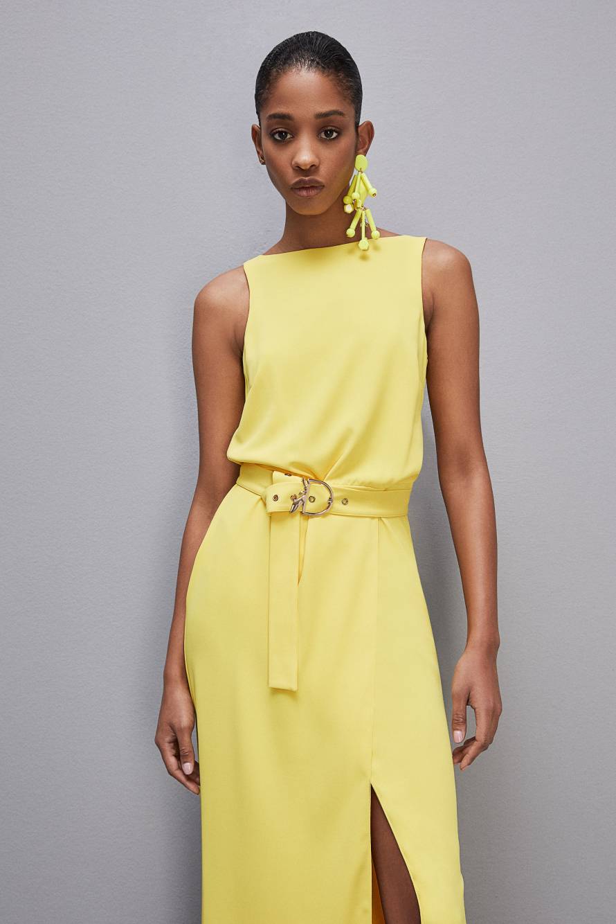Abito extra lungo morbido smanicato in Twill, Giallo, Patrizia Pepe