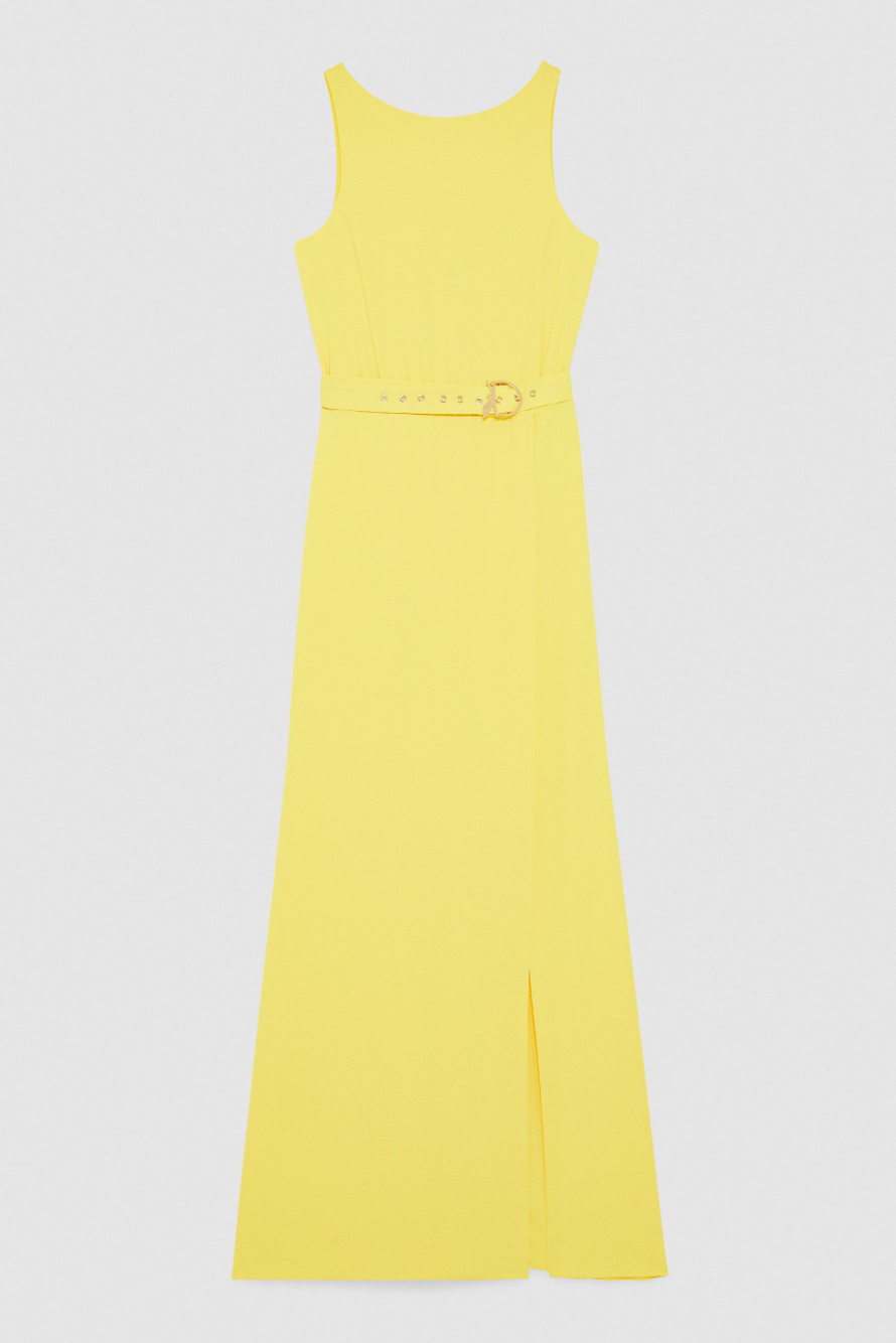Abito extra lungo morbido smanicato in Twill, Giallo, Patrizia Pepe